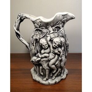 Antique MINTON - Relief Moulded Jug SILENUS & BACCHUS - 8" Tall